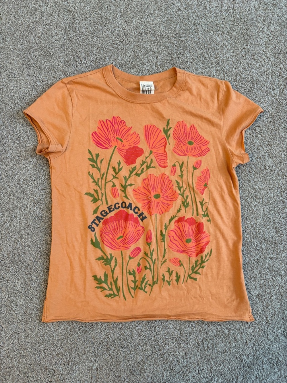 FREE PEOPLE Stagecoach Floral Graphic Tee in Orange with Pink Flowers - XS